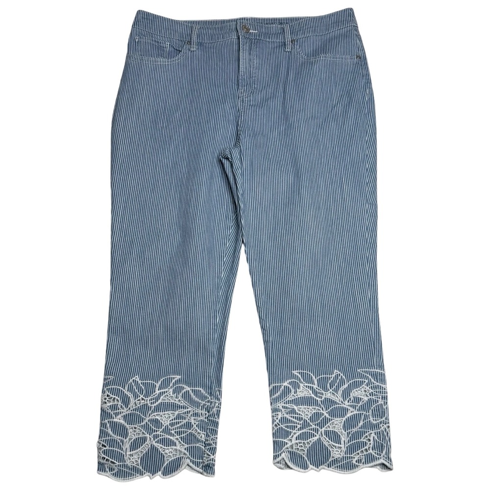 Chico's So Slimming‎ Girlfriend Embroidered Cropped Striped Blue Women 2 (US 12)